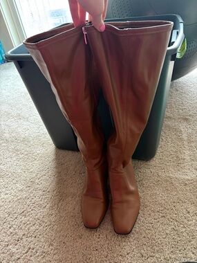 Franco Sarto Tall Brown Leather Zip-Top Riding Boots
